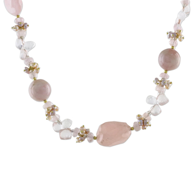 Gold accented multi-gemstone beaded necklace, 'Lovely Dream' - Multi-Gemstone Beaded Necklace in Pink from Thailand
