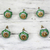 Ceramic cabinet knobs, 'Green Flowers' (set of 6) - Ceramic Cabinet Knobs Floral Green White (Set of 6) India (image 2) thumbail