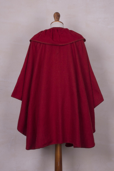 Alpaca blend cape, 'Red Divine' - Alpaca Acrylic Wool Blend Collared Red Cape with Buttons