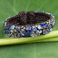 Lapis lazuli cuff bracelet, 'Ocean Day' - Fair Trade Lapis Lazuli Cuff Bracelet