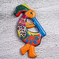Ceramic wall sculpture, 'Cute Kokopelli' - Talavera-Style Ceramic Kokopelli Wall Sculpture from Mexico