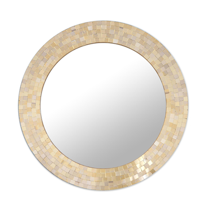 Espejo de pared de mosaico de vidrio - Espejo de pared redondo con marco de mosaico de vidrio de arte dorado