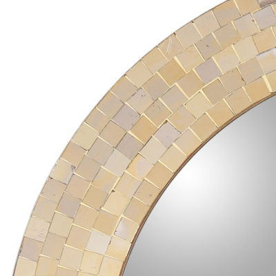 Glass mosaic wall mirror, 'Golden Sun' - Golden Art Glass Mosaic Framed Round Wall Mirror