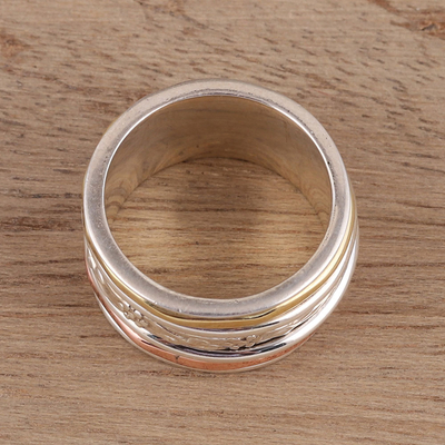 Sterling silver spinner ring, 'Exciting Garden' - Sterling Silver Spinner Ring Crafted in India