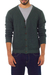 Men's cotton cardigan sweater, 'Villa Nueva' - Andes Men's Green Cotton Cardigan Sweater thumbail