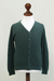 Men's cotton cardigan sweater, 'Villa Nueva' - Andes Men's Green Cotton Cardigan Sweater (image 2c) thumbail