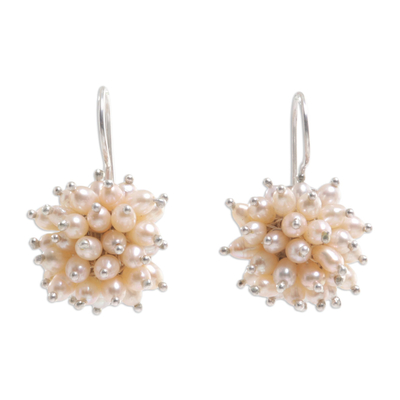 Pearl cluster earrings, 'Pink Cluster' - Pearl cluster earrings