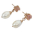 Gold plated cultured pearl and rose quartz dangle earrings, 'Purity in Rose' - Rose Quartz and Pearl on Rose Gold Plated Earrings