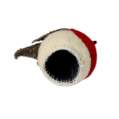 Wool tree top ornament, 'Robin's Delight' - Hand Crafted Wool Holiday Tree Top Bird from India