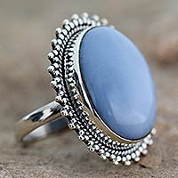 Opal cocktail ring, 'Blue Promise' - Indian Jewelry Cocktail Ring with Opal and Sterling Silver
