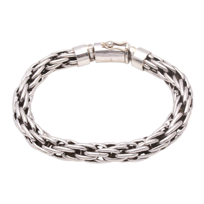 Sterling silver chain bracelet, 'Strength Unified' - Unisex Sterling Silver Chain Bracelet from Bali
