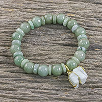 Jade beaded stretch bracelet, 'Jade Elephant' - Jade Beaded Bracelet Handmade in Thailand with Elephant