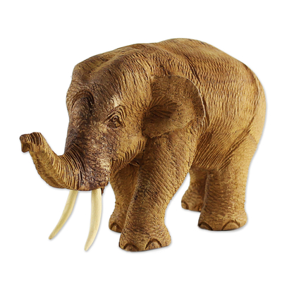 Teak wood sculpture, 'Elephant Gait' - Hand Carved Thai Rustic Teak Wood Sculpture of an Elephant