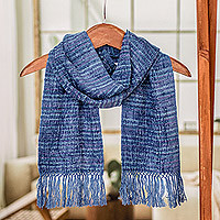 Rayon scarf, 'Pacific Love' - Pacific Blue Purple Stripes Handwoven Rayon Scarf