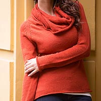 Cotton and alpaca sweater, 'Sunny Warmth' - Handcrafted Peruvian Alpaca Wool Pullover Sweater