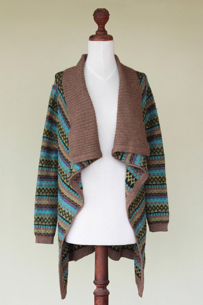 Alpaca blend cardigan, 'Brown Inca Chic' - Alpaca Blend Cardigan Sweater from Peru