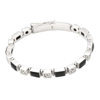 Onyx link bracelet, 'Dark Labyrinth' - Onyx link bracelet