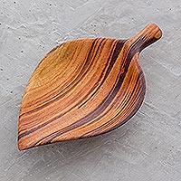 Wood appetizer bowl, 'Jungle Delicacies' - Leaf-Shaped Wood Appetizer Bowl from Guatemala