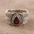 Garnet band ring, 'Energetic Drop' - Teardrop Garnet Band Ring Crafted in India (image 2) thumbail