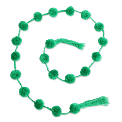 Cotton garland, 'Festive Joy in Emerald' - Emerald Green Cotton Pompom Handcrafted Garland from Mexico