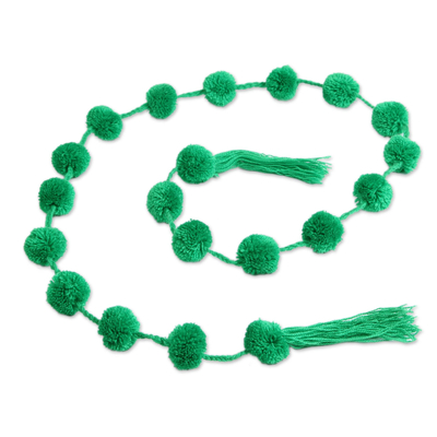 Baumwollgirlande - Smaragdgrüne Pompom-Girlande aus Baumwolle, handgefertigt aus Mexiko