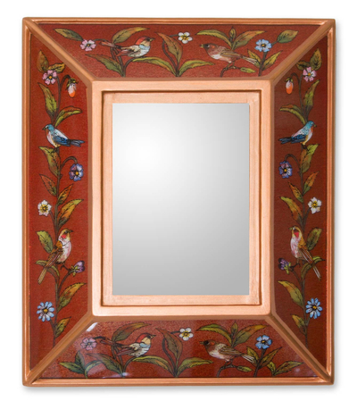 Reverse painted glass mirror, 'Song to Love' - Unique Three Dimensional Glass Mirror