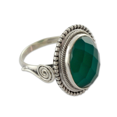 Sterling Silver Cocktail Ring with Green Onyx