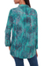 Batik rayon hi-low blouse, 'Green Glyphs' - Rayon Batik Long Sleeve Green-Blue Hi-Low Button Blouse (image 2d) thumbail