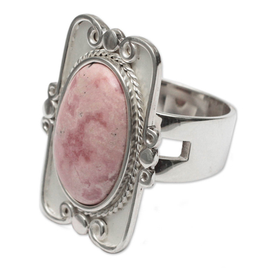 Rhodonite cocktail ring, 'Rose Aristocrat' - Rhodonite And Silver Cocktail Ring