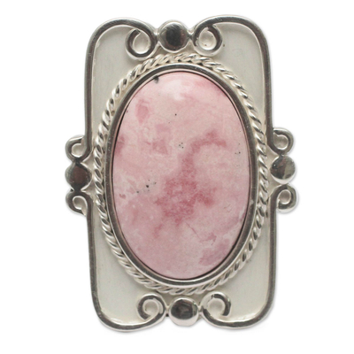 Rhodonite cocktail ring, 'Rose Aristocrat' - Rhodonite And Silver Cocktail Ring