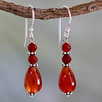 Carnelian dangle earrings, 'Vibrant Jaipur' - Fair Trade Artisan Crafted Carnelian Earrings