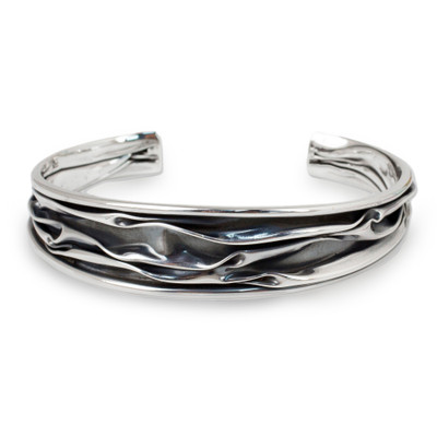 Sterling silver cuff bracelet, 'Narrow River' - Hand Crafted Sterling Silver Cuff Bracelet from Thailand