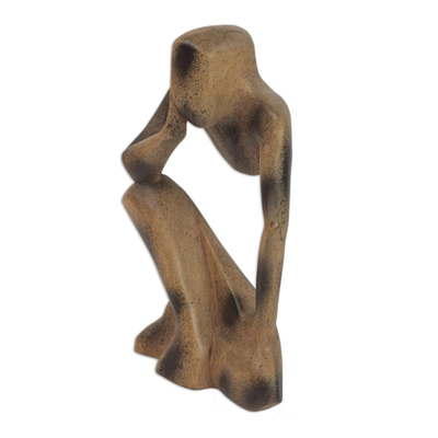 Wood sculpture, 'Abstract Thinker' - Thought and Meditation Wood Sculpture