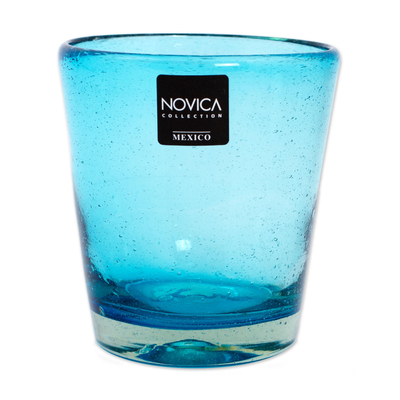 Saftgläser aus mundgeblasenem Glas, (6er-Set) - Set mit 6 mundgeblasenen Aquamarin-Saftgläsern mit einem Fassungsvermögen von 284 ml