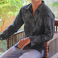 Men's cotton batik long sleeve shirt, 'Tropic Breeze' - Men's Indonesian Batik Shirt