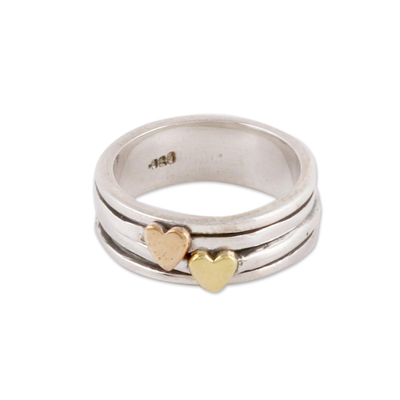 Heart Motif Sterling Silver and Brass Spinner Ring