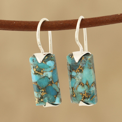 Composite turquoise drop earrings, 'Beautiful Blue' - Composite Turquoise Drop Earrings from India