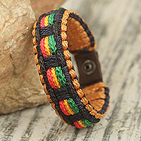 Men's wristband bracelet, 'Good Vibes' - Men's Colorful Hand Woven Cord Bracelet from Africa