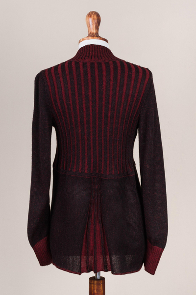 Alpaca blend cardigan, 'Queen of Contrast' - Peruvian Alpaca Blend Women's Red and Black Cardigan Sweater