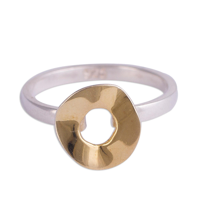 Gold-accented sterling silver cocktail ring, 'Shining Eclipse' - Gold Accented Sterling Silver Cocktail Ring from Peru