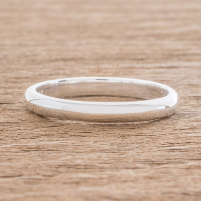 Sterling silver band ring, 'Love Simplicity' - High-Polish Sterling Silver Band Ring from Guatemala