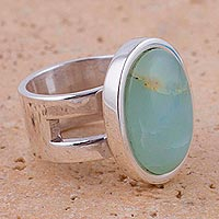 Opal single stone ring, 'Powerful Sweetness' - Opal and Sterling Silver Single Stone Ring from Peru