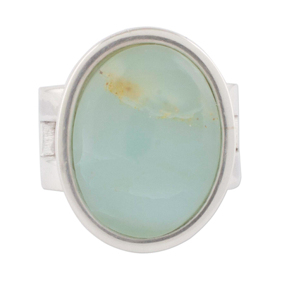 Opal single stone ring, 'Powerful Sweetness' - Opal and Sterling Silver Single Stone Ring from Peru