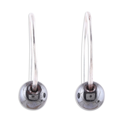 Hematite half-hoop earrings, 'Stunning Skies' - Handcrafted Sterling Silver and Hematite Earrings
