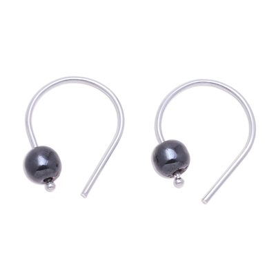 Hematite half-hoop earrings, 'Stunning Skies' - Handcrafted Sterling Silver and Hematite Earrings