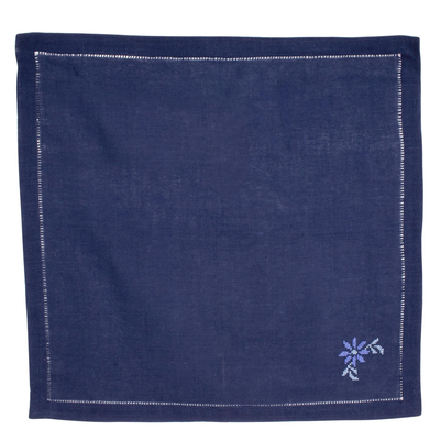 Cotton napkins, 'Flowers of Old in Midnight' (set of 4) - Floral Cotton Napkins in Midnight (Set of 4) from Guatemala