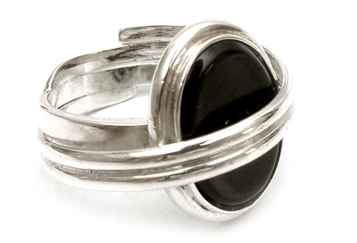 Onyx solitaire ring, 'In Your Arms' - Modern Sterling Silver Single Stone Onyx Ring