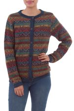 100% alpaca cardigan, 'Diamond Variety' - 100% Alpaca Wool Multicolor Cardigan with Buttons