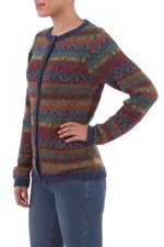 100% alpaca cardigan, 'Diamond Variety' - 100% Alpaca Wool Multicolor Cardigan with Buttons