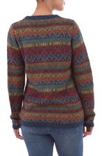 100% alpaca cardigan, 'Diamond Variety' - 100% Alpaca Wool Multicolor Cardigan with Buttons